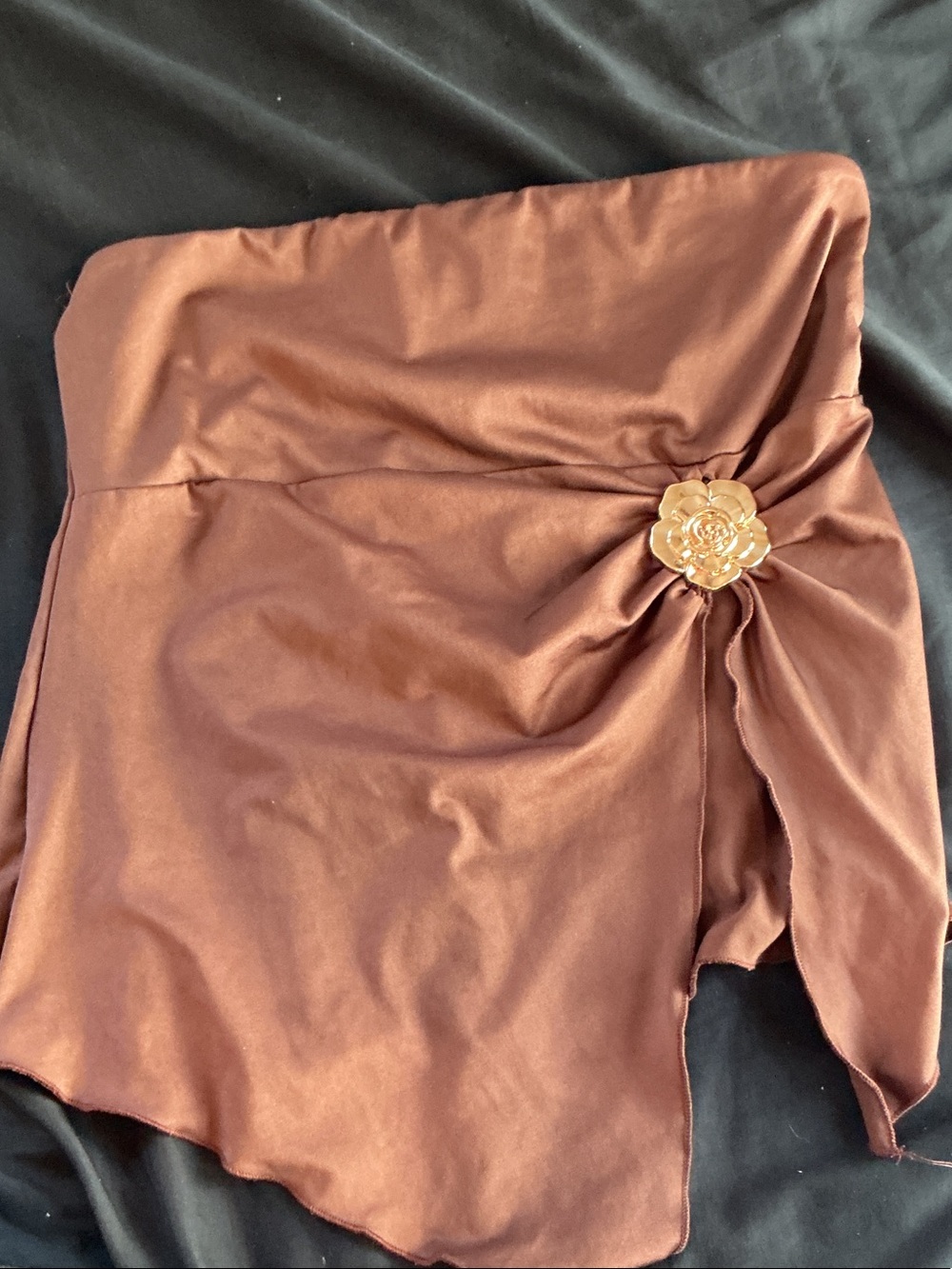Satin Brown Wrap Skort with Floral Accent